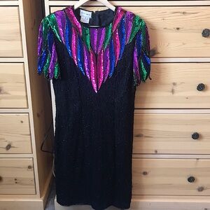 Stenay Vintage Sequin Silk Party Cocktail Dress Size Large